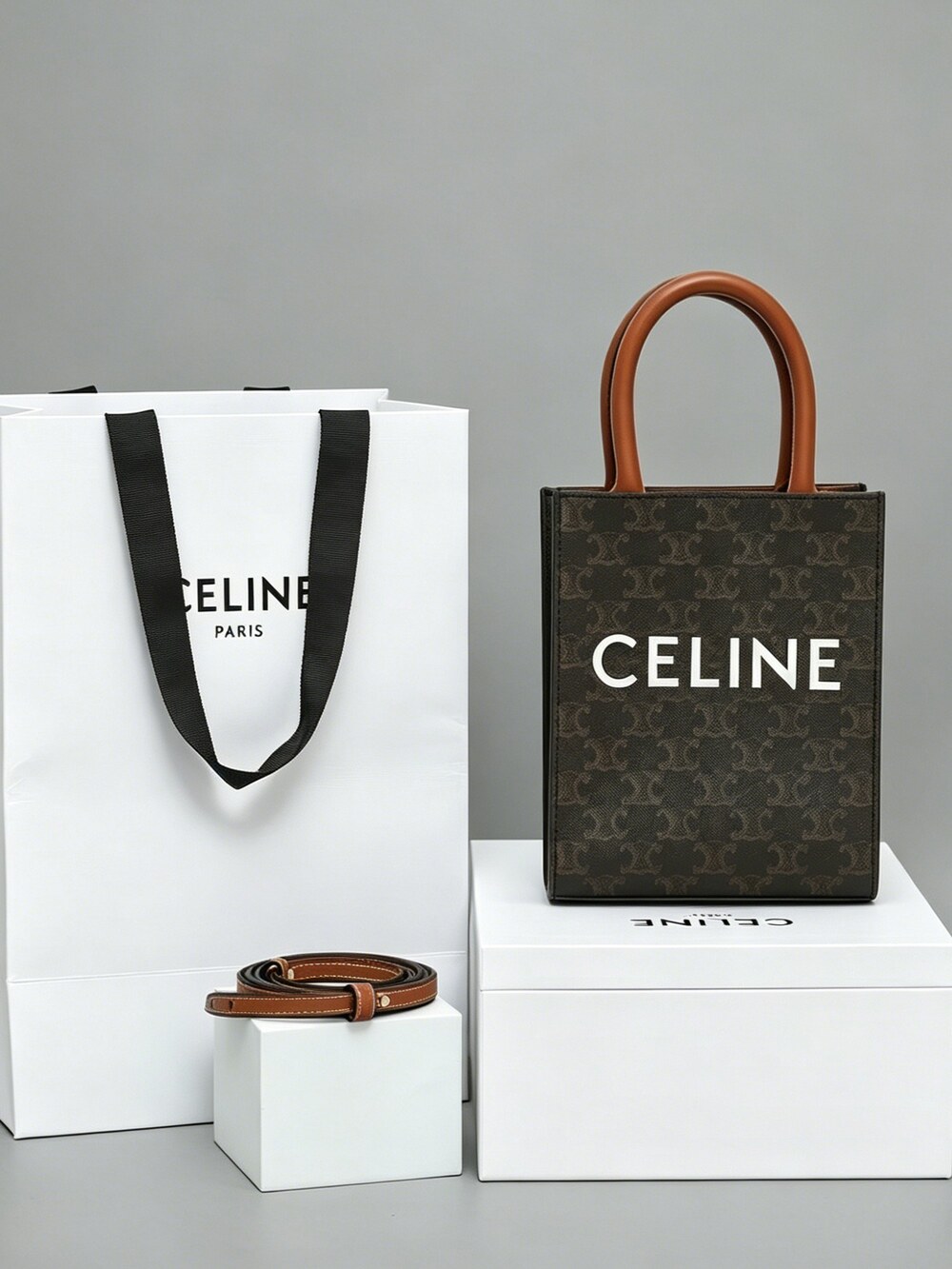 CELINE Cabas Triomphe Mini Canvas Tote Bag